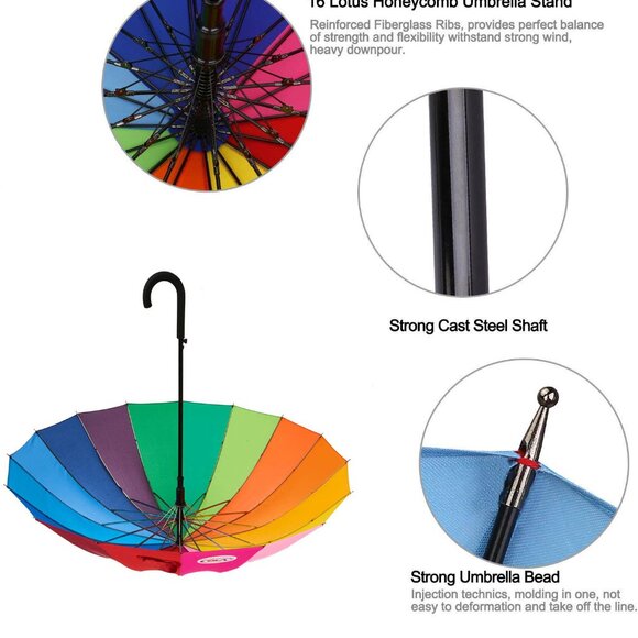 Variety To Go® 16 K Large Rainbow Umbrella(Hook Handle) - Picture 5 of 7